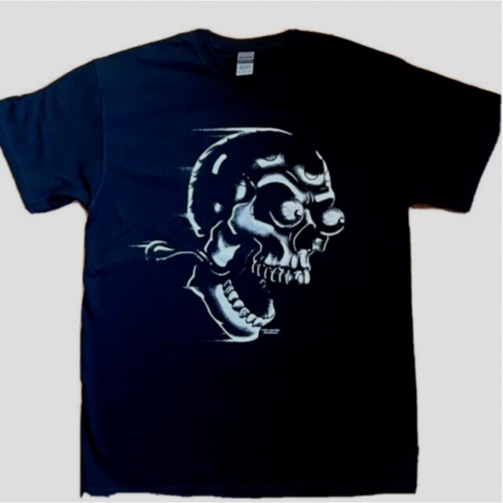 Psycho Speed Skull Skater T-Shirt Black Short Sleeve Heavy Cotton